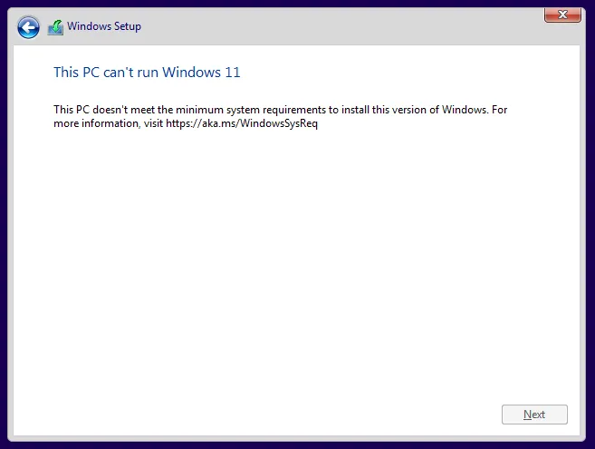 This PC Can't Run Windows 11
